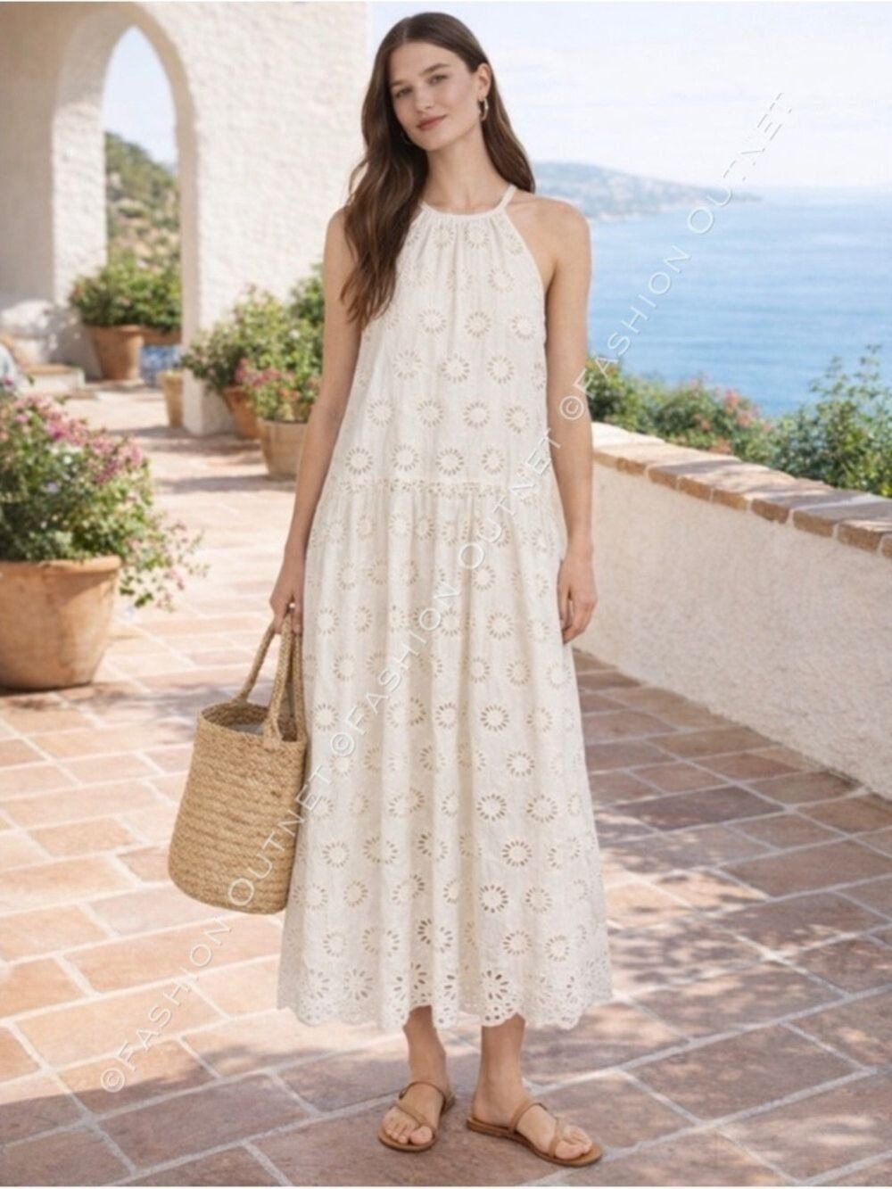 Madewell Embroidered Drop-Waist Maxi Dress White Cotton Sz L Fairy Cottagecore